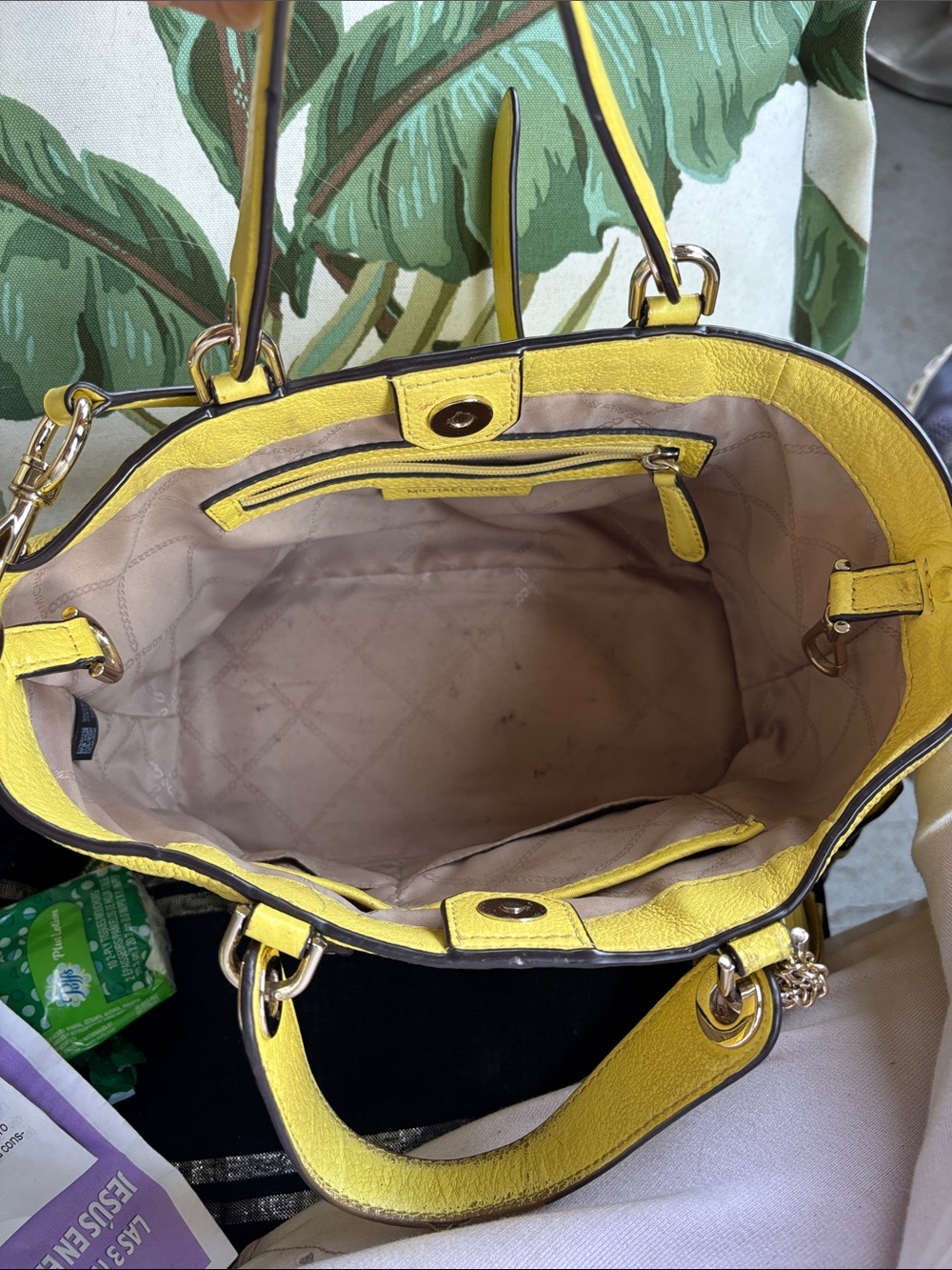 Michael Kors Yellow Pebbled Leather Satchel with Tassel Charm - Picture 6 of 10